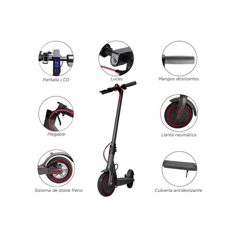 SCOOTER ELÉCTRICO IMPORTCLICK PEGABLE LUZ LED ADULTO 25 KM/H NEGRO - 4