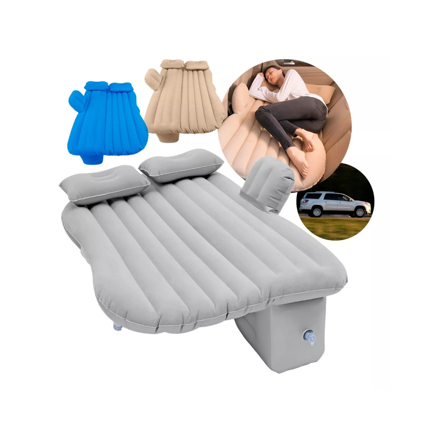 COLCHÓN INFLABLE IMPORTCLICK 48 CM X 89 CM AUTOMÓVIL 2 ALMOHADAS + COMPRESOR GRIS - 5