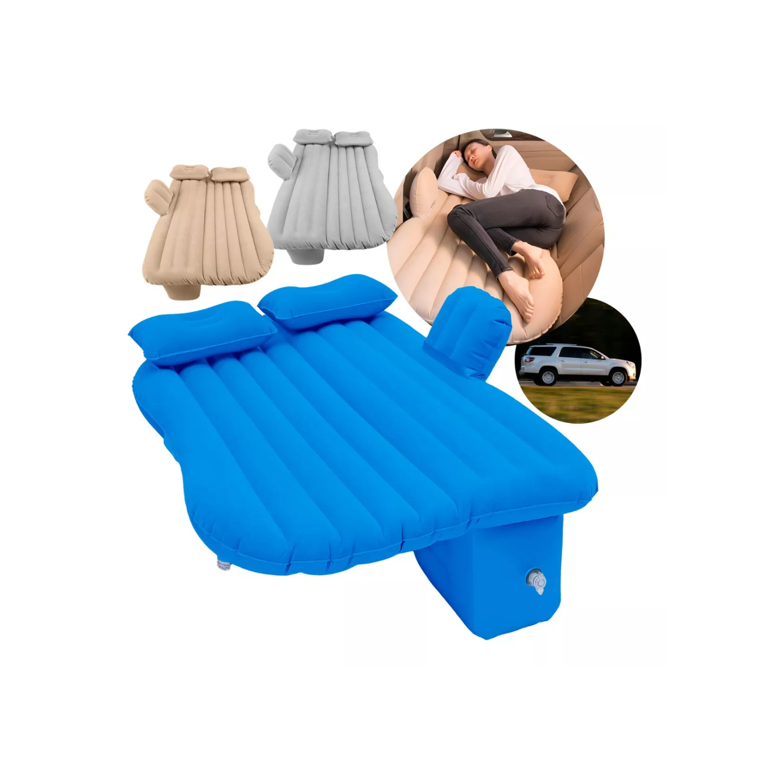 COLCHÓN INFLABLE IMPORTCLICK 48 CM X 89 CM AUTOMÓVIL 2 ALMOHADAS + COMPRESOR AZUL - 5