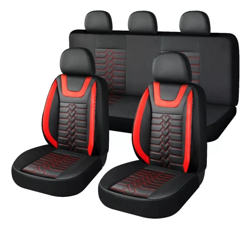 SET FUNDAS IMPORTCLICK CUERO CUBRE ASIENTOS AUTOMÓVIL COMPLETO DELUXE ROJO - 1