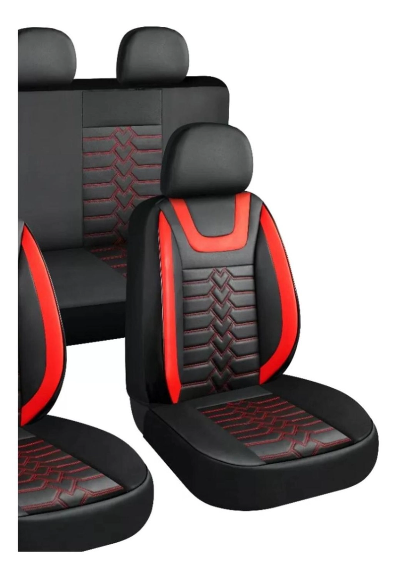 SET FUNDAS IMPORTCLICK CUERO CUBRE ASIENTOS AUTOMÓVIL COMPLETO DELUXE ROJO - 2