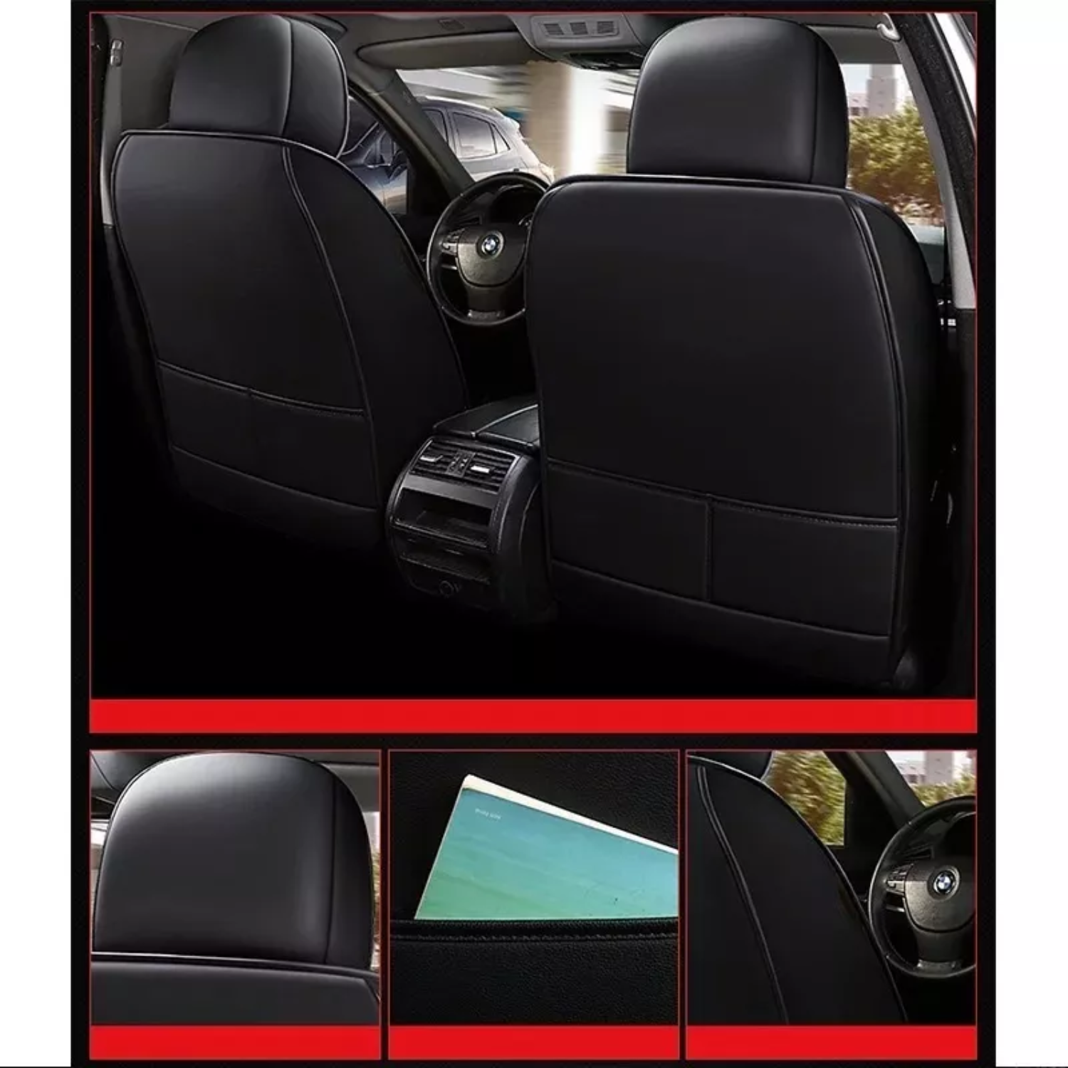 SET FUNDAS IMPORTCLICK CUERO CUBRE ASIENTOS AUTOMÓVIL COMPLETO DELUXE ROJO - 3