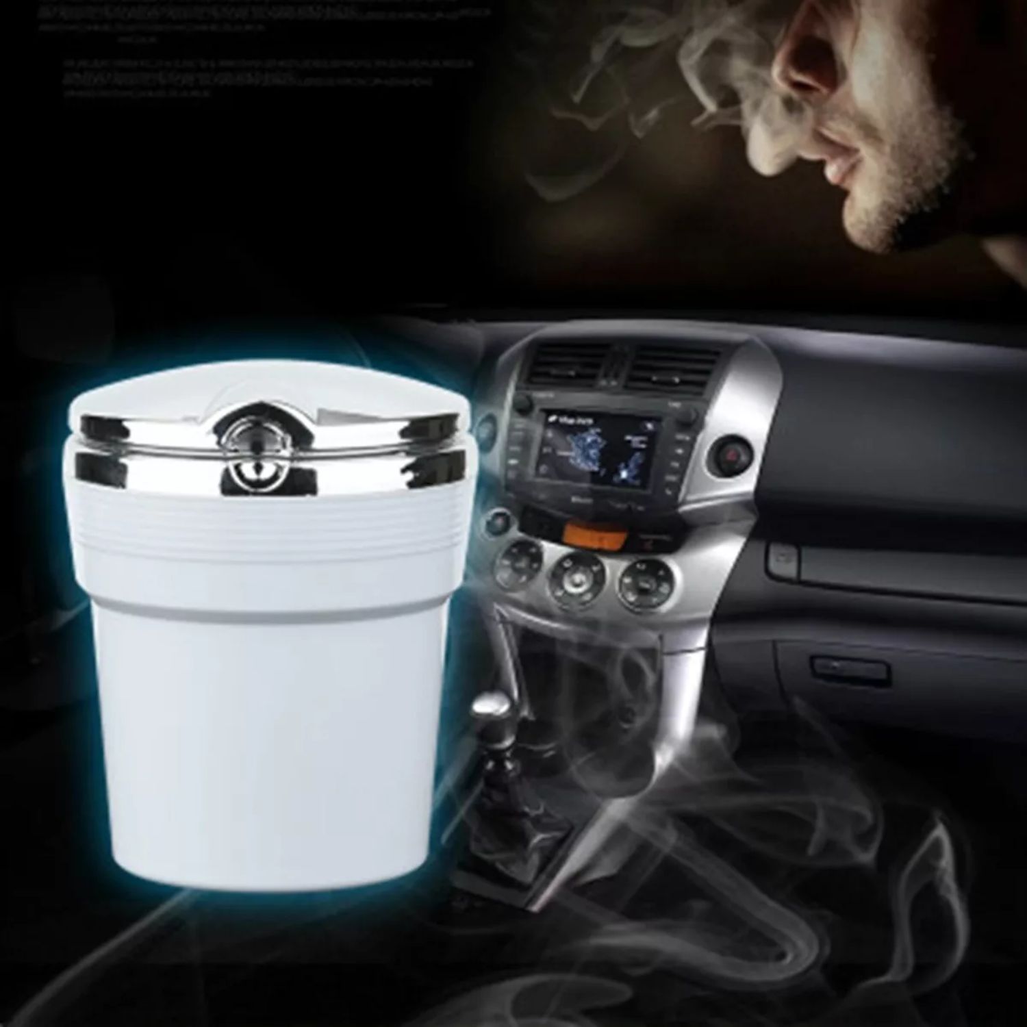 CENICERO IMPORTCLICK MONEDERO UNIVERSAL AUTO LUZ LED NEGRO - 6