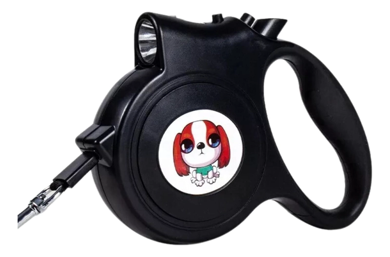 CORREA PERROS IMPORTCLICK MASCOTA RETRÁCTIL AUTOMÁTICA 5 M LINTERNA LED NEGRO - 1