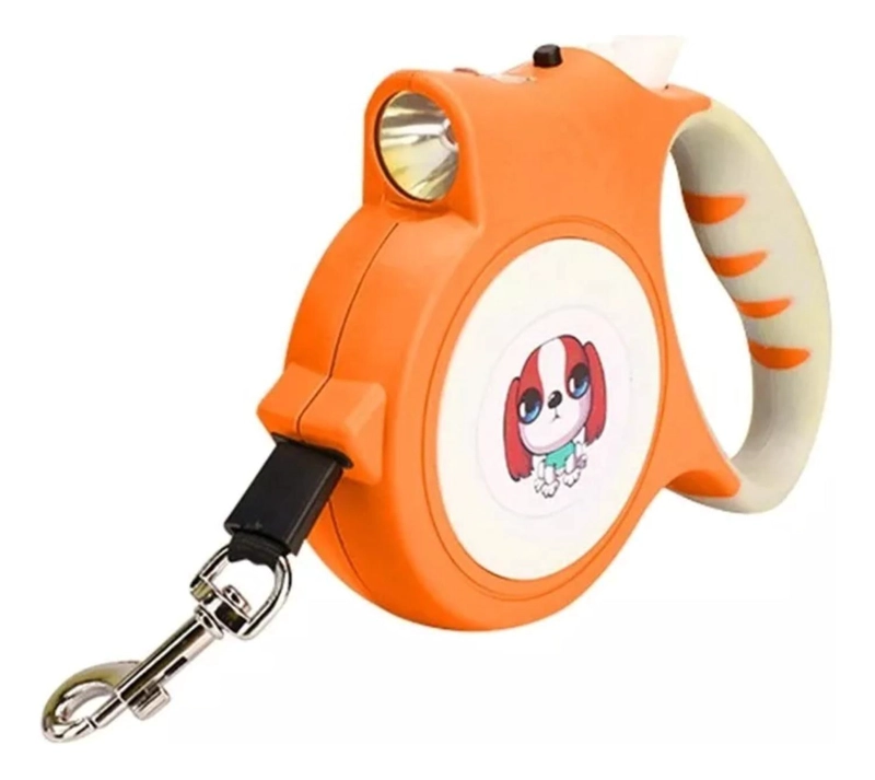 CORREA PERROS IMPORTCLICK MASCOTA RETRÁCTIL AUTOMÁTICA 5 M LINTERNA LED NARANJO - 1