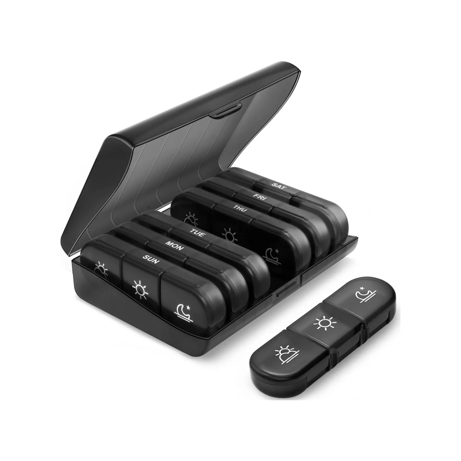 ORGANIZADOR IMPORTCLICK PASTILLERO PORTÁTIL SEMANAL 3 FUNDAS X 7 DÍAS NEGRO - 1