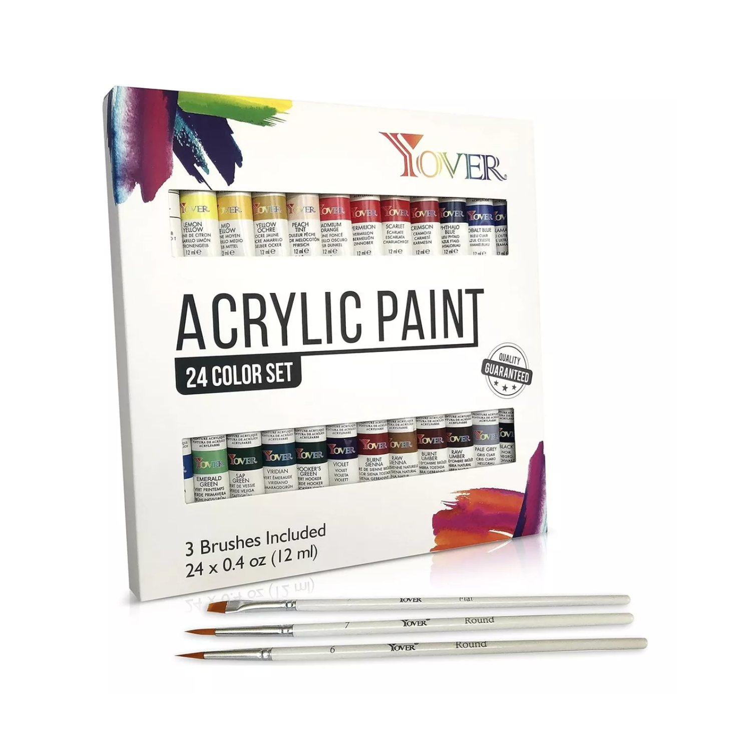 SET IMPORTCLICK 24 PINTURAS ACRÍLICAS COLORES TUBOS 12 ML 3 PINCELES - 4