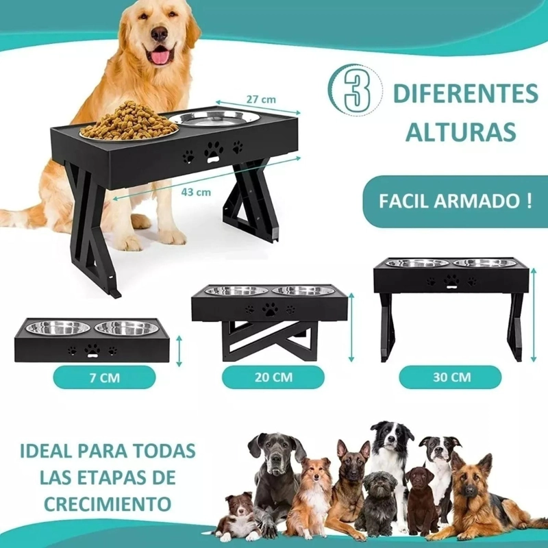 COMEDERO BEBEDERO PERROS AJUSTABLE IMPORTCLICK ACERO PLATO - 6