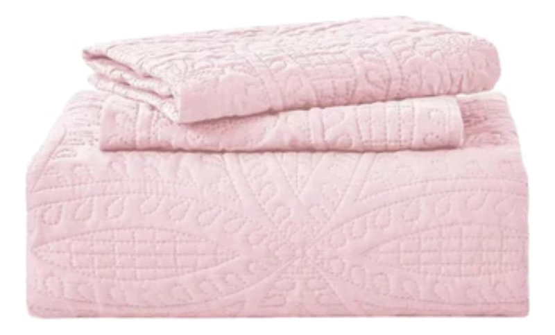 CUBRECAMA IMPORTCLICK ROSA QUILT REVERSIBLE QUEEN 228X228 CM MÁS FUNDAS ALMOHADA BLANCO - 1