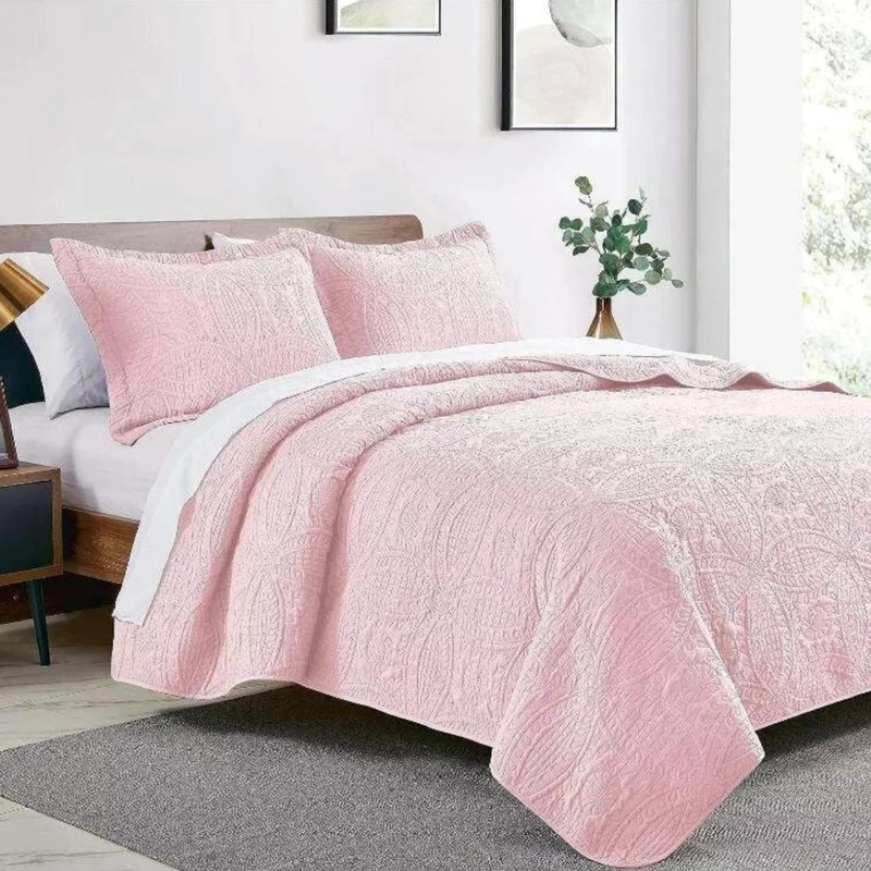 CUBRECAMA IMPORTCLICK ROSA QUILT REVERSIBLE QUEEN 228X228 CM MÁS FUNDAS ALMOHADA BLANCO - 2
