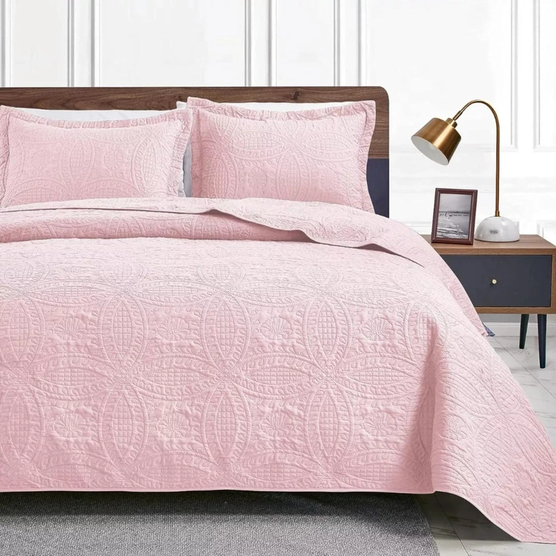 CUBRECAMA IMPORTCLICK ROSA QUILT REVERSIBLE QUEEN 228X228 CM MÁS FUNDAS ALMOHADA BLANCO - 4