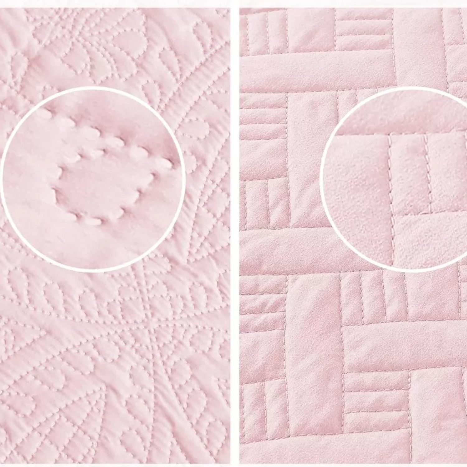 CUBRECAMA IMPORTCLICK ROSA QUILT REVERSIBLE QUEEN 228X228 CM MÁS FUNDAS ALMOHADA BLANCO - 6