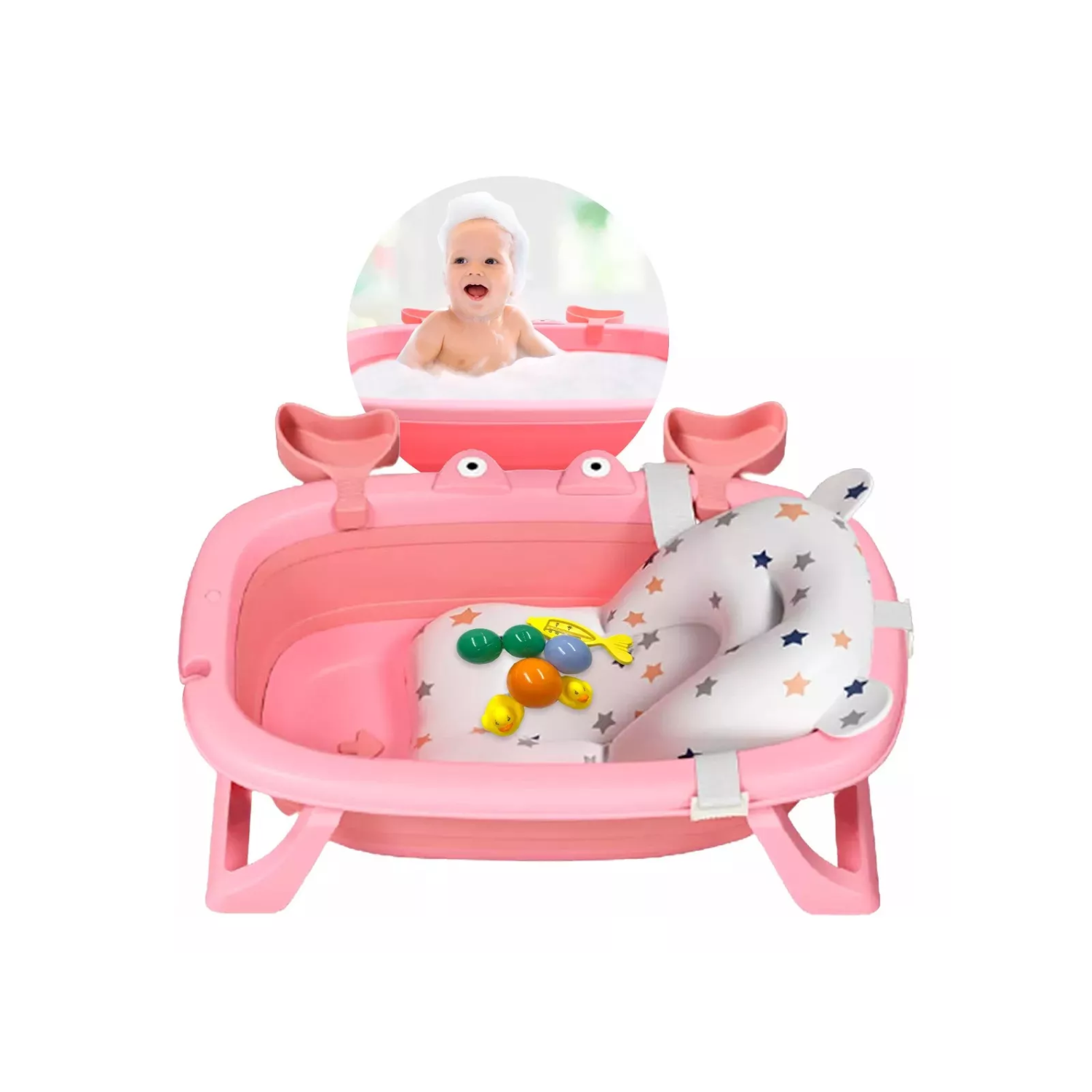 BAÑERA IMPORTCLICK TINA BEBÉ PLEGABLE MALLA REFORZADA CANGREJO 20 L ROSADO - 5