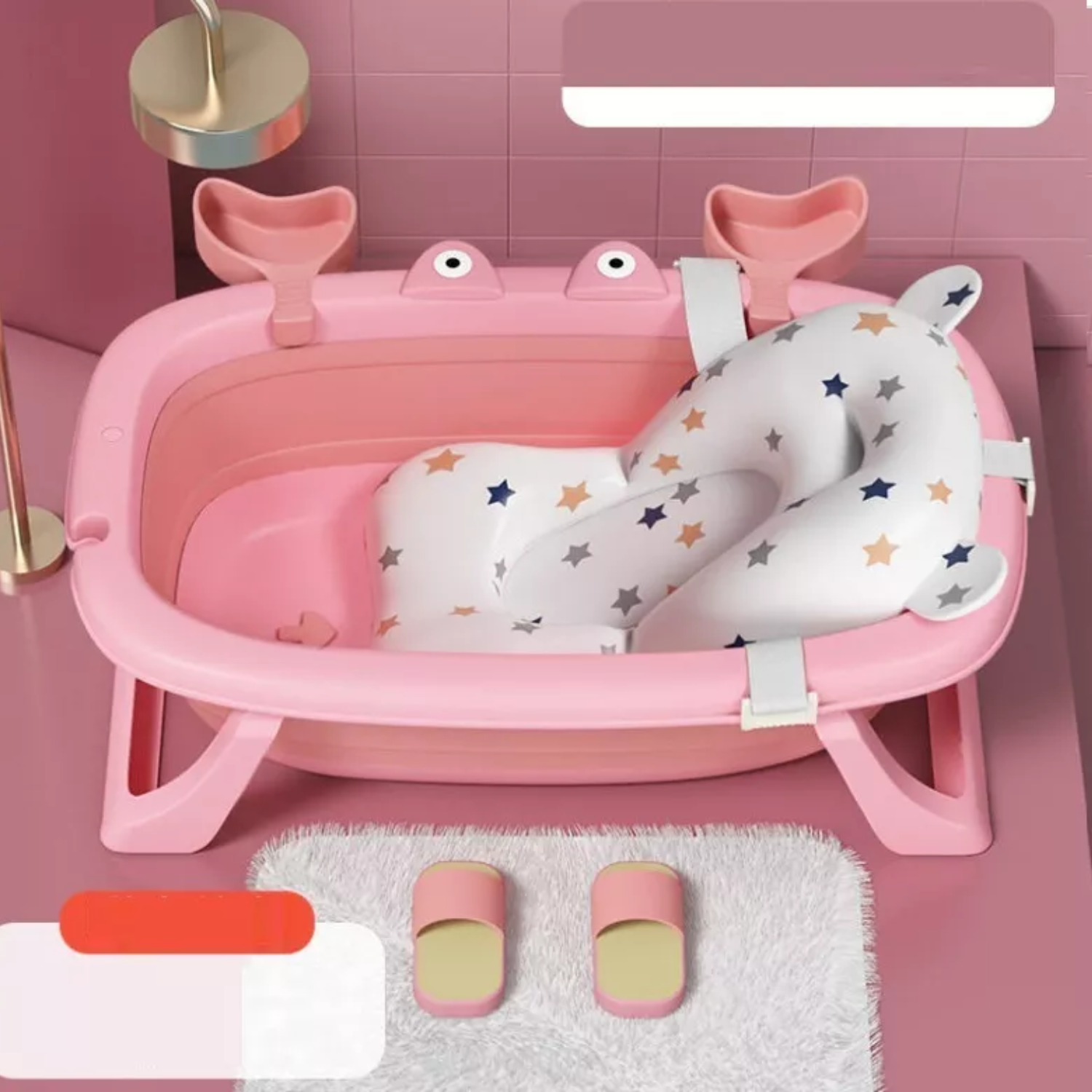 BAÑERA IMPORTCLICK TINA BEBÉ PLEGABLE MALLA REFORZADA CANGREJO 20 L ROSADO - 6