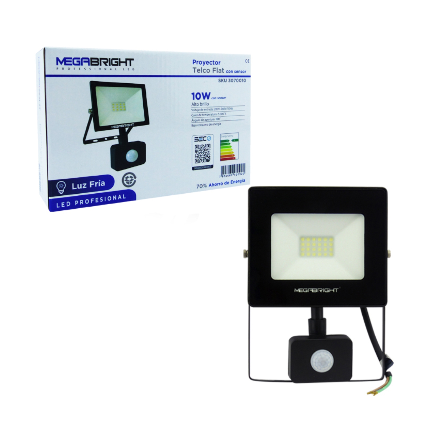 FOCO LED HALÓGENO 10 WATT SENSOR MOVIMIENTO LUZ FRÍA CERTIFICADO - 3