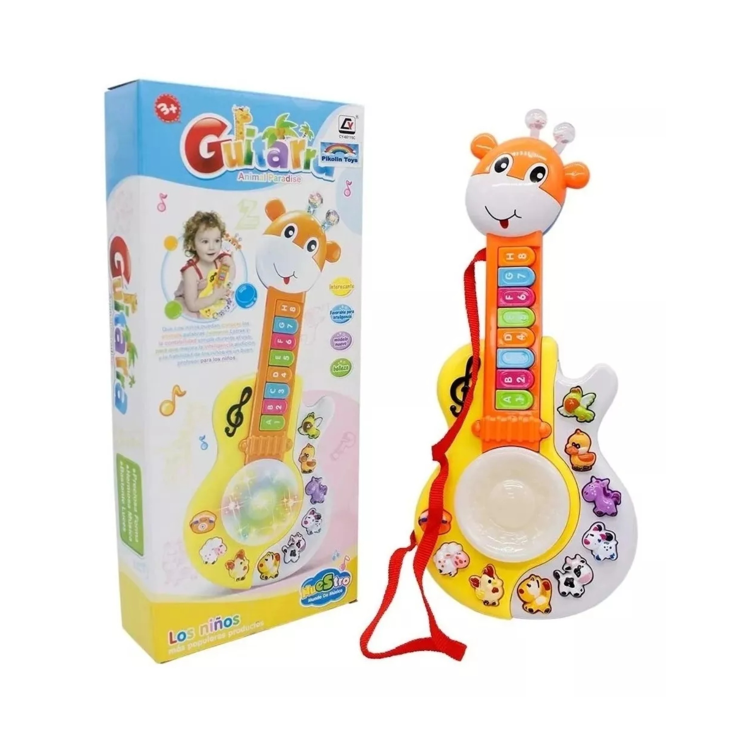 GUITARRA DIDÁCTICA IMPORTCLICK MULTICOLOR JUGUETE MUSICAL BEBE JIRAFA LUCES SONIDO - 7