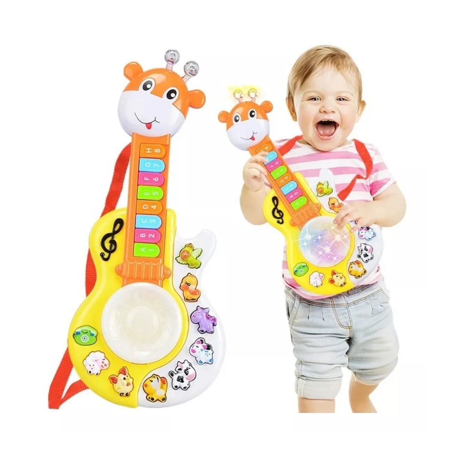 GUITARRA DIDÁCTICA IMPORTCLICK MULTICOLOR JUGUETE MUSICAL BEBE JIRAFA LUCES SONIDO - 8