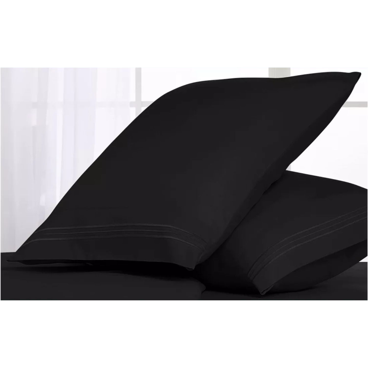 JUEGO SÁBANAS IMPORTCLICK MICROFIBRA NEGRO LISO HOTEL ULTRA SUAVE + FUNDA BORDADAS KING - 2