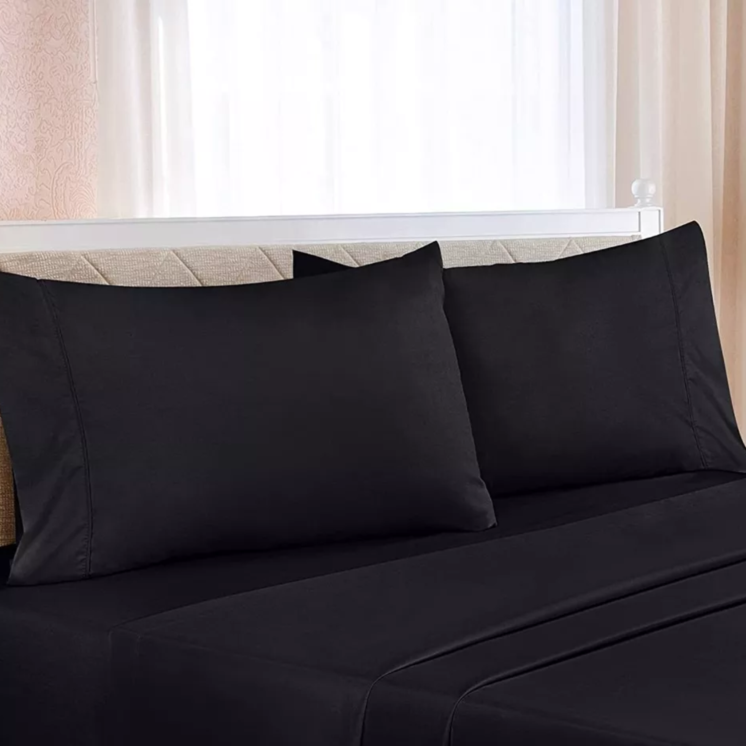 JUEGO SÁBANAS IMPORTCLICK MICROFIBRA NEGRO LISO HOTEL ULTRA SUAVE + FUNDA BORDADAS KING - 5