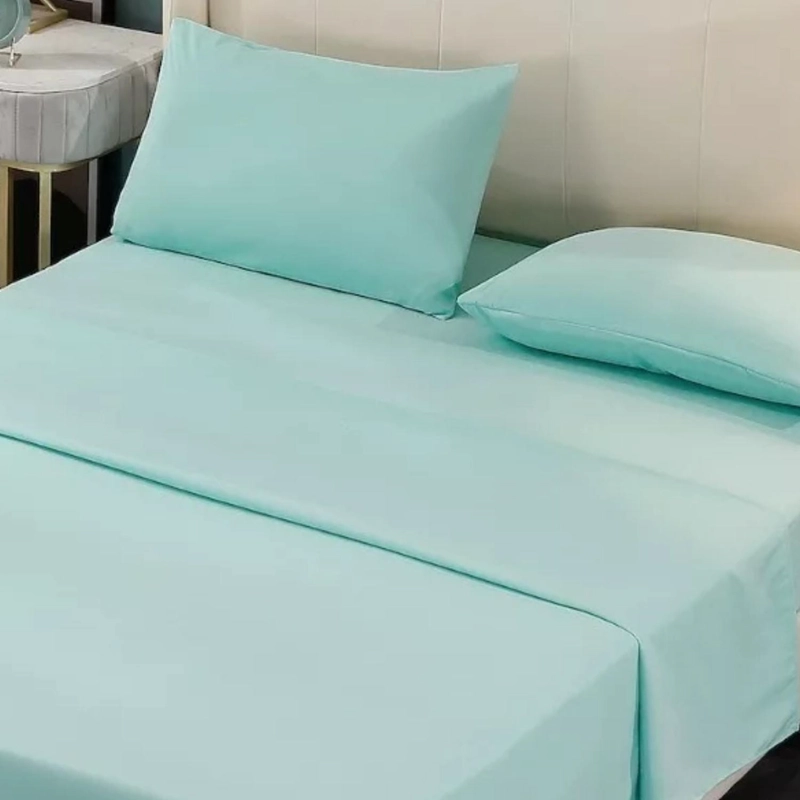 JUEGO SÁBANAS IMPORTCLICK ALGODÓN CELESTE LISO 200 HILOS + 2 FUNDAS 2 PL - 2