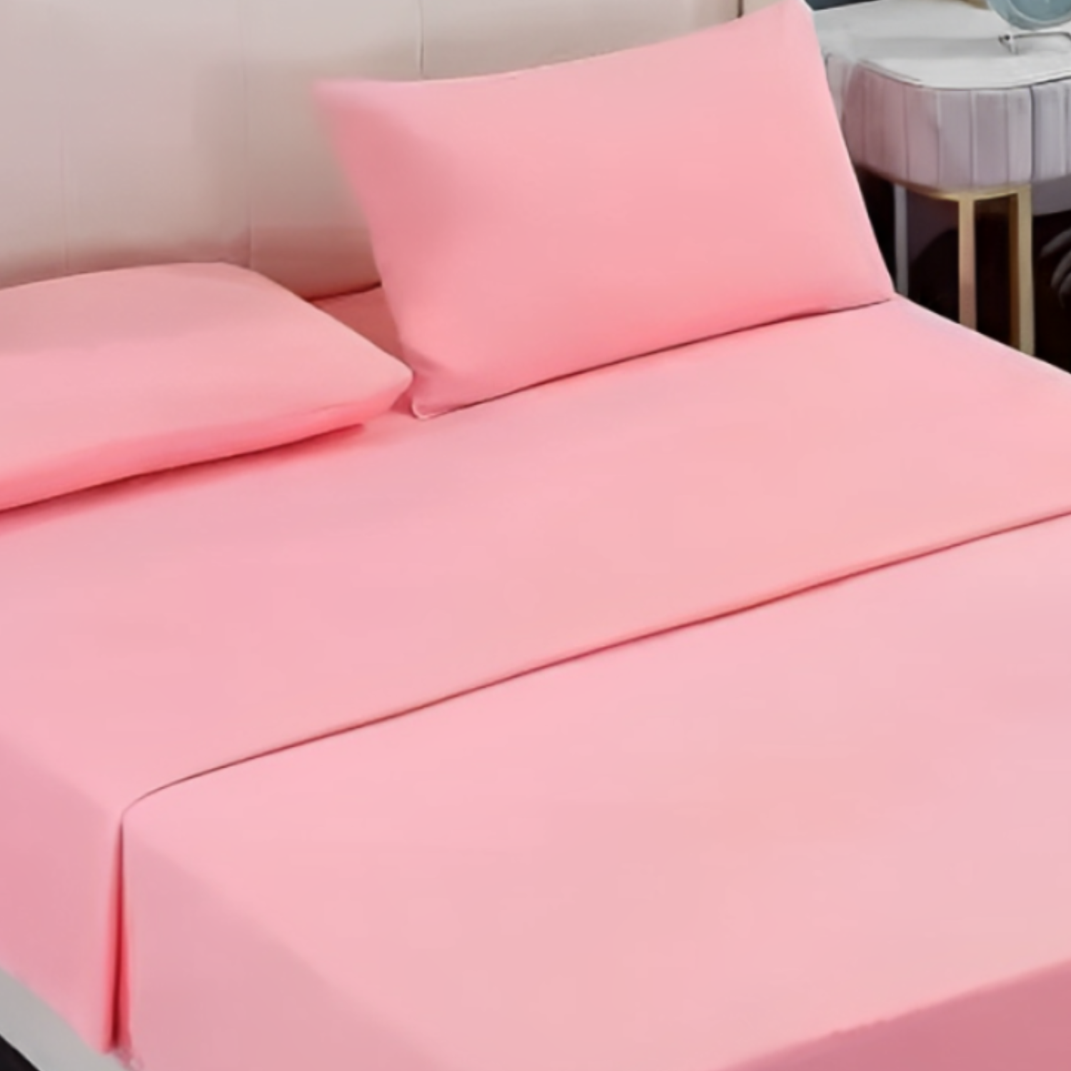 JUEGO SÁBANAS IMPORTCLICK ALGODÓN ROSADO LISO 200 HILOS + 2 FUNDAS 2 PL - 5
