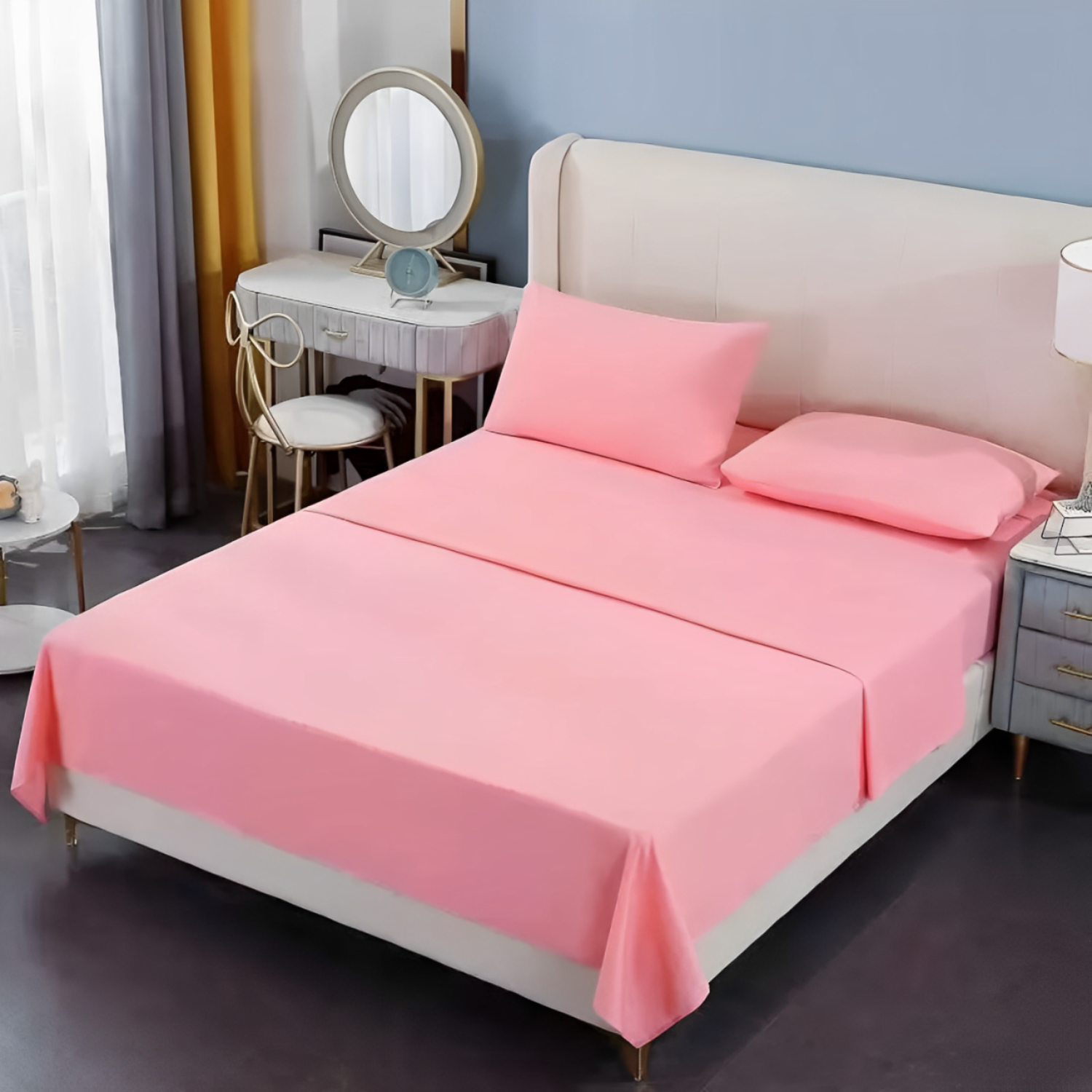JUEGO SÁBANAS IMPORTCLICK ALGODÓN ROSADO LISO 200 HILOS + 2 FUNDAS KING - 5