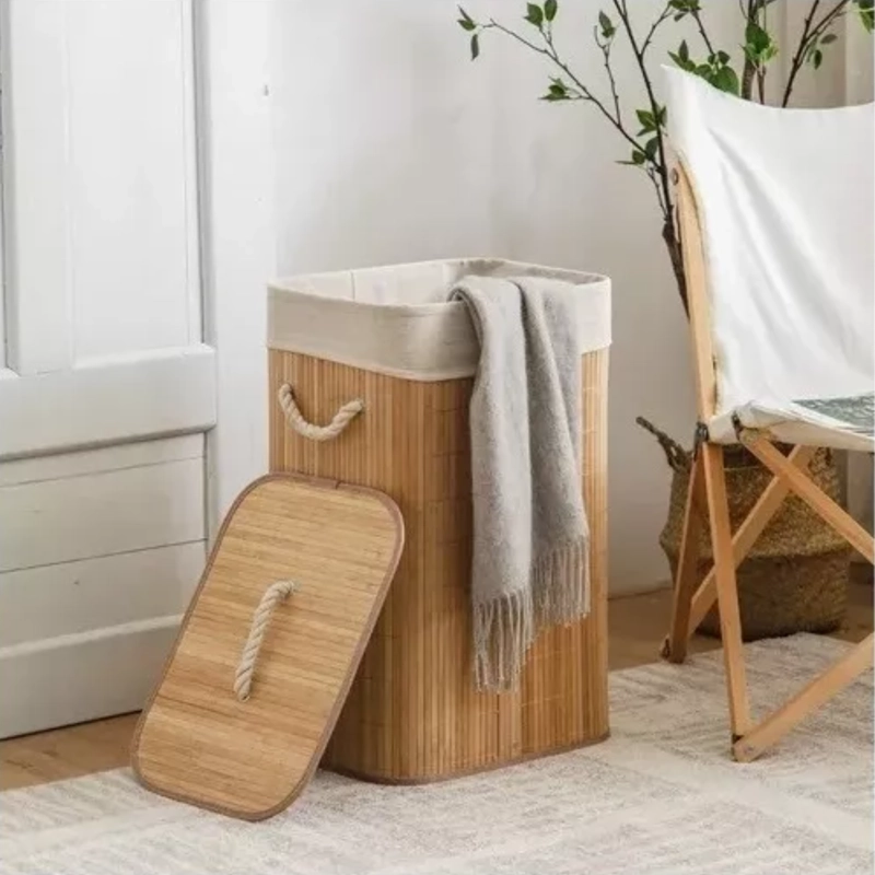 ORGANIZADOR CANASTO CESTO HOGAR PEGABLE 40X30X60 CM BAMBÚ - 5