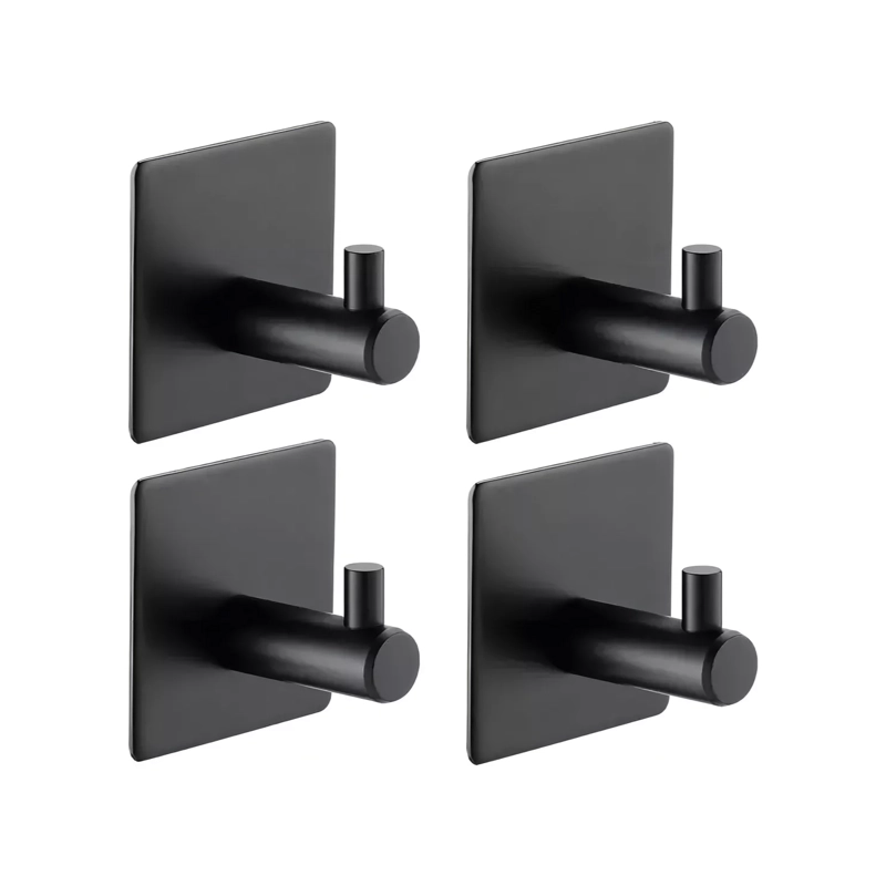 PACK 4 GANCHOS COLGADOR ADHESIVOS HOGAR ACERO INOXIDABLE NEGRO - 1