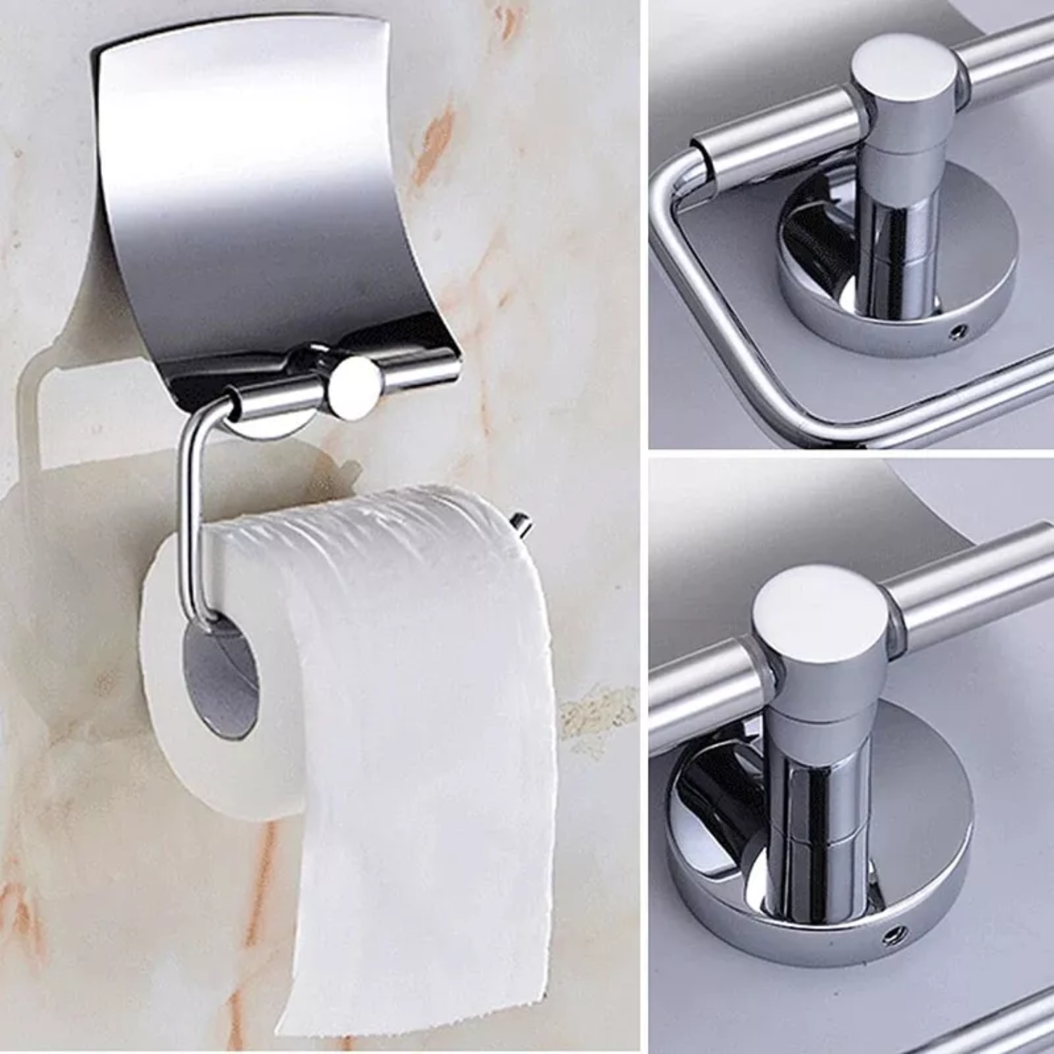 SOPORTE IMPORTCLICK SOPORTE PAPEL HIGIÉNICO BAÑO ACERO INOXIDABLE 12X14X7 CM PLATEADO - 4