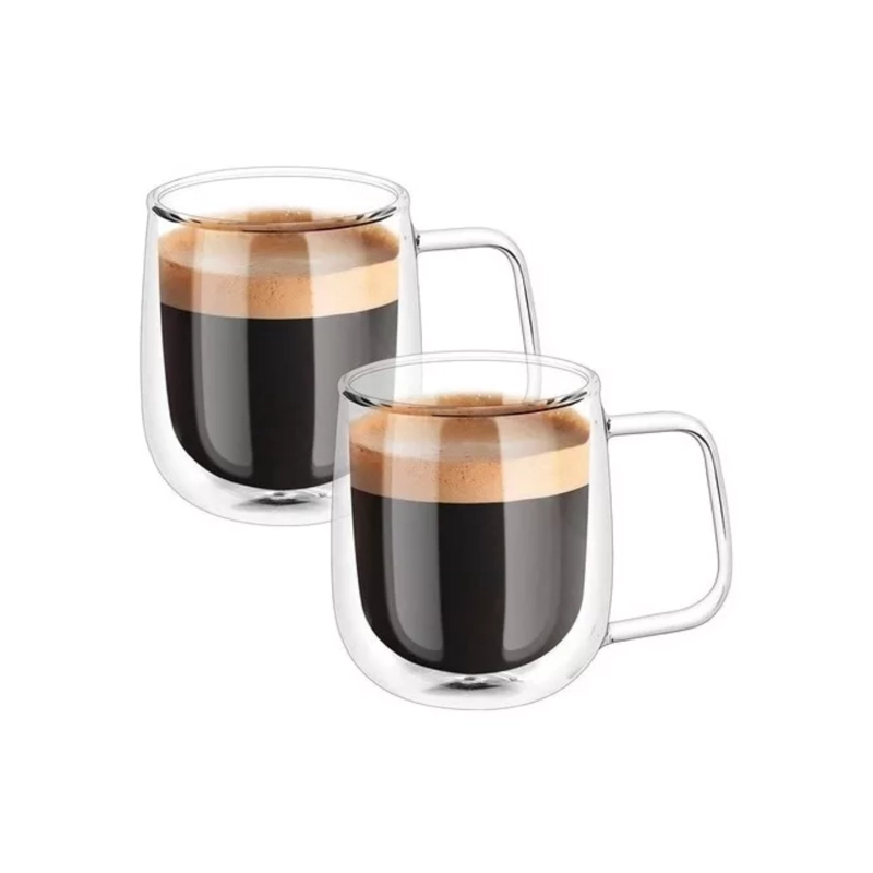 PACK 2 TAZAS MUG CAFÉ TÉ DOBLE PARED VIDRIO 250 ML - 1
