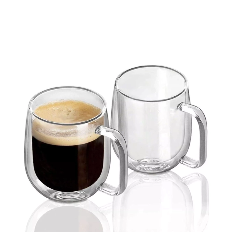 PACK 2 TAZAS MUG CAFÉ TÉ DOBLE PARED VIDRIO 250 ML - 3