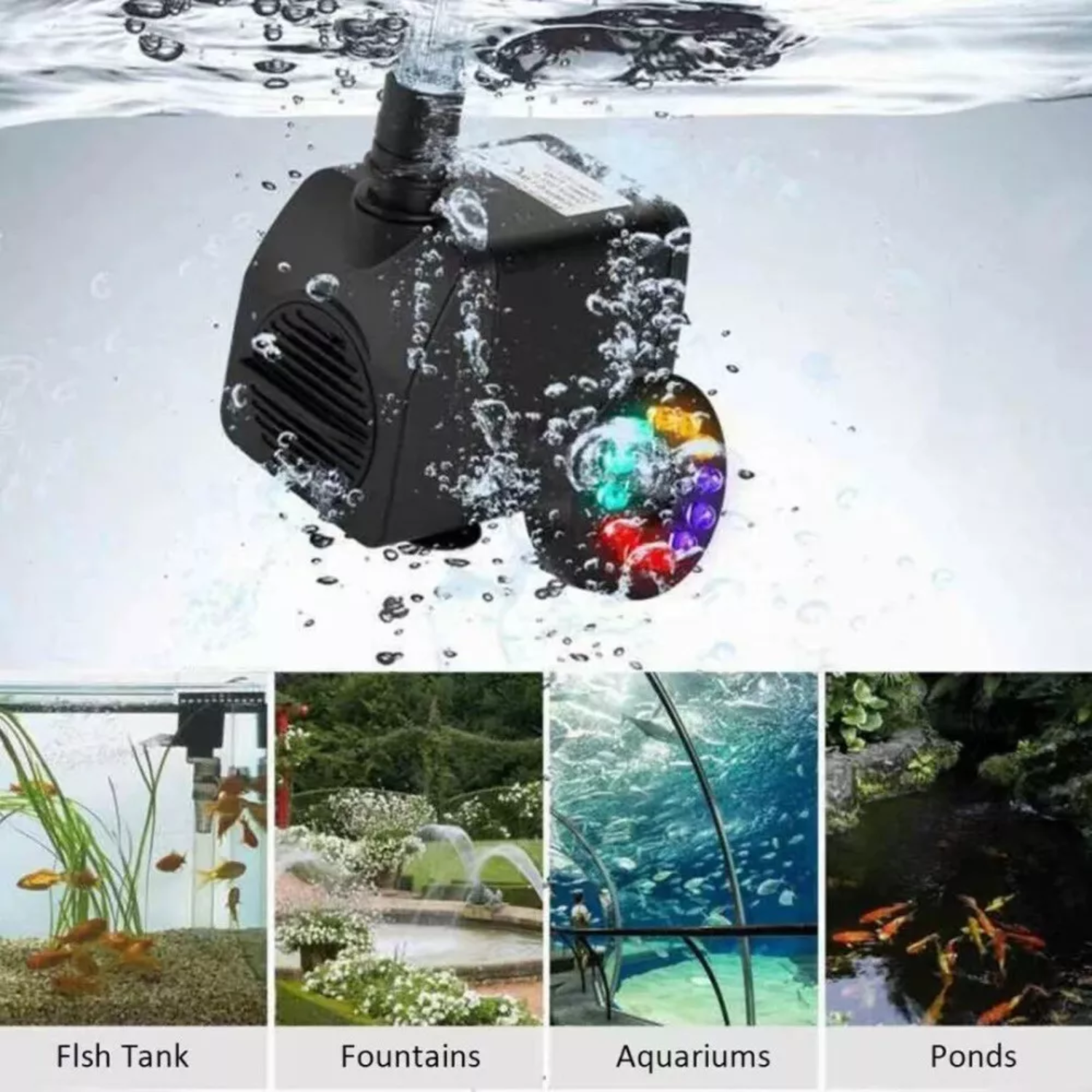 BOMBA AGUA PILETA ACUARIO SUMERGIBLE 12 LUCES LED - 5