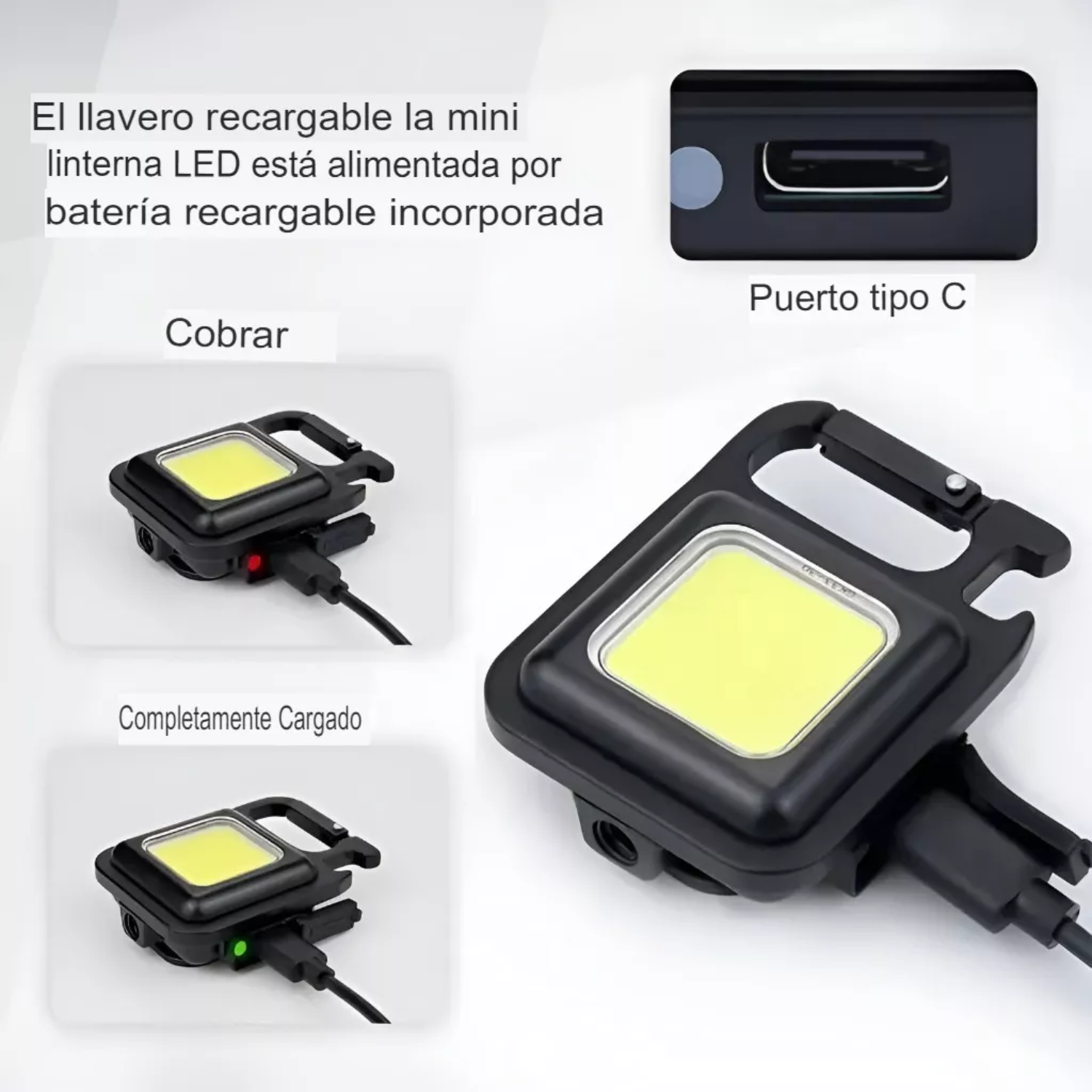 MINI LINTERNA LED PORTÁTIL LLAVERO GANCHO RECARGABLE LUZ FRÍA - 3