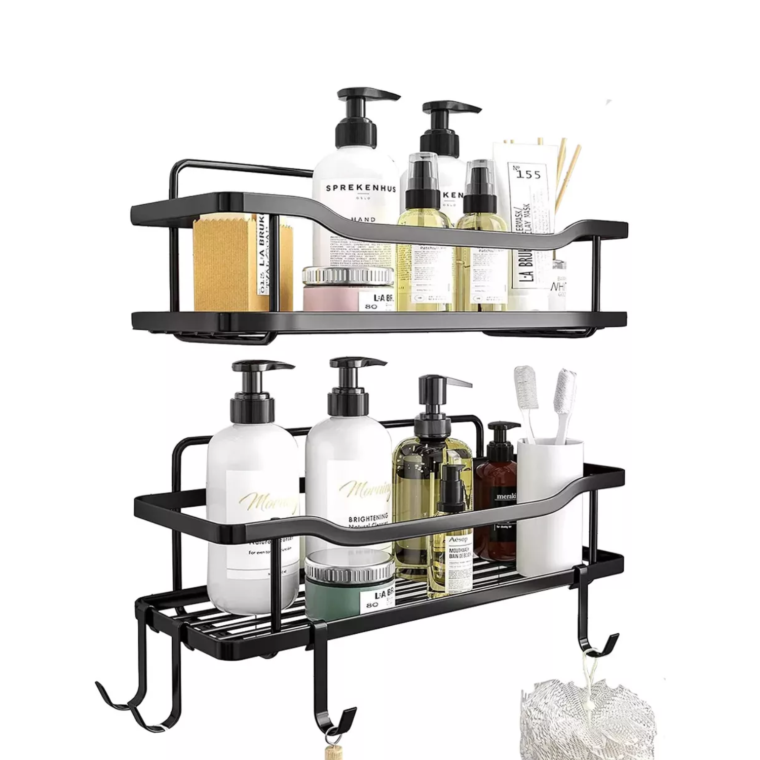 ORGANIZADOR IMPORTCLICK ORGANIZADOR DUCHA BAÑO ADHESIVO 2 REPISAS 13 X 31 X 7.5 CM NEGRO - 1