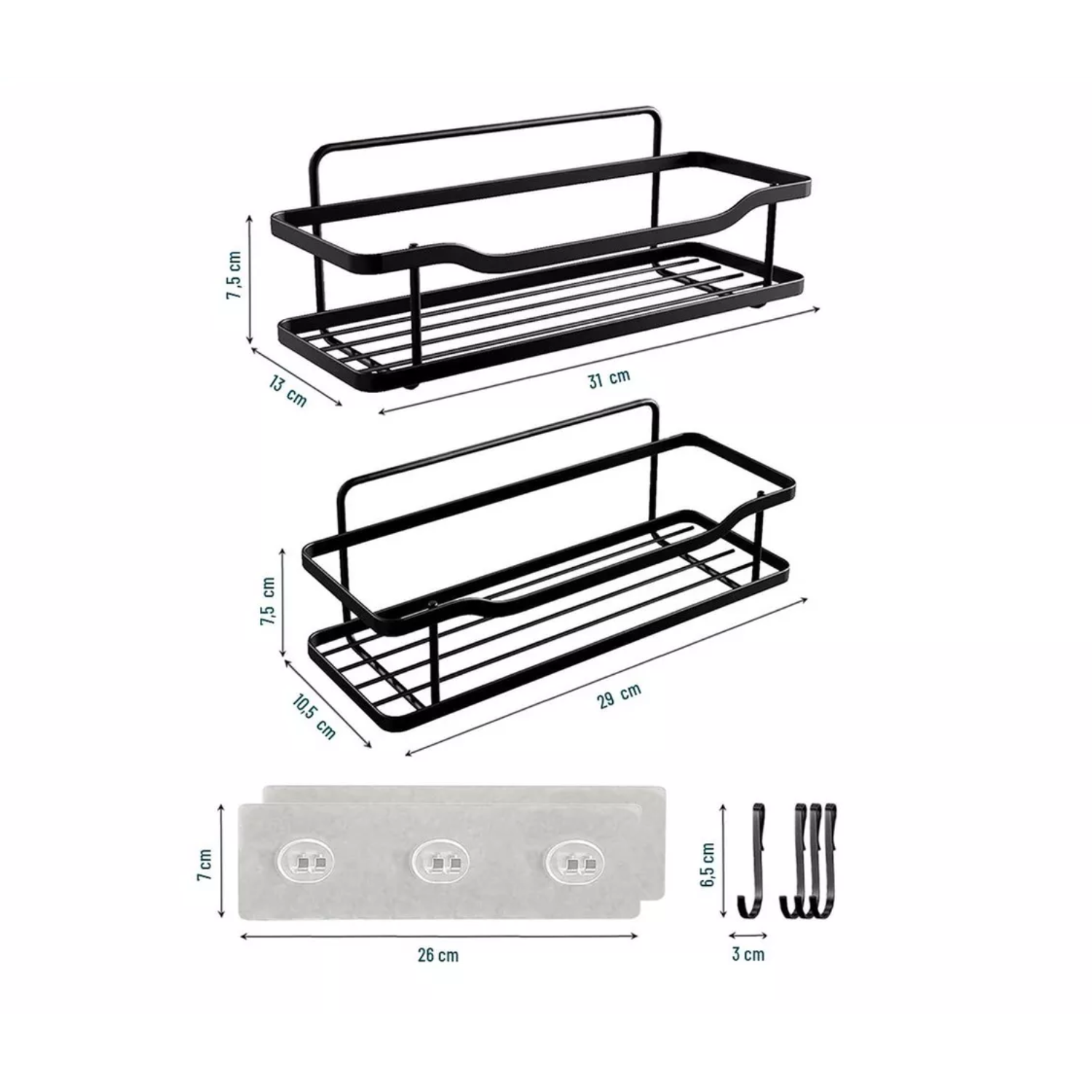 ORGANIZADOR IMPORTCLICK ORGANIZADOR DUCHA BAÑO ADHESIVO 2 REPISAS 13 X 31 X 7.5 CM NEGRO - 2