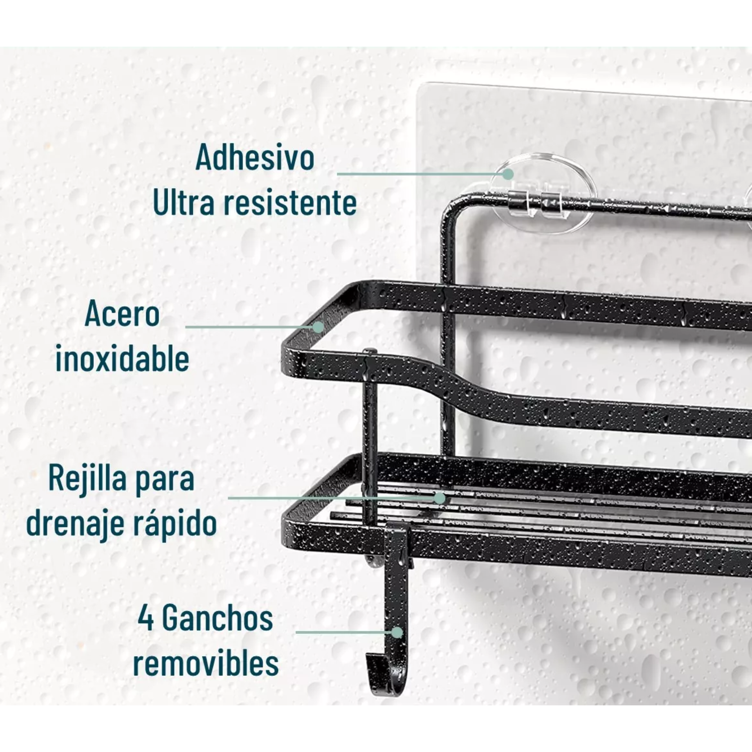 ORGANIZADOR IMPORTCLICK ORGANIZADOR DUCHA BAÑO ADHESIVO 2 REPISAS 13 X 31 X 7.5 CM NEGRO - 3