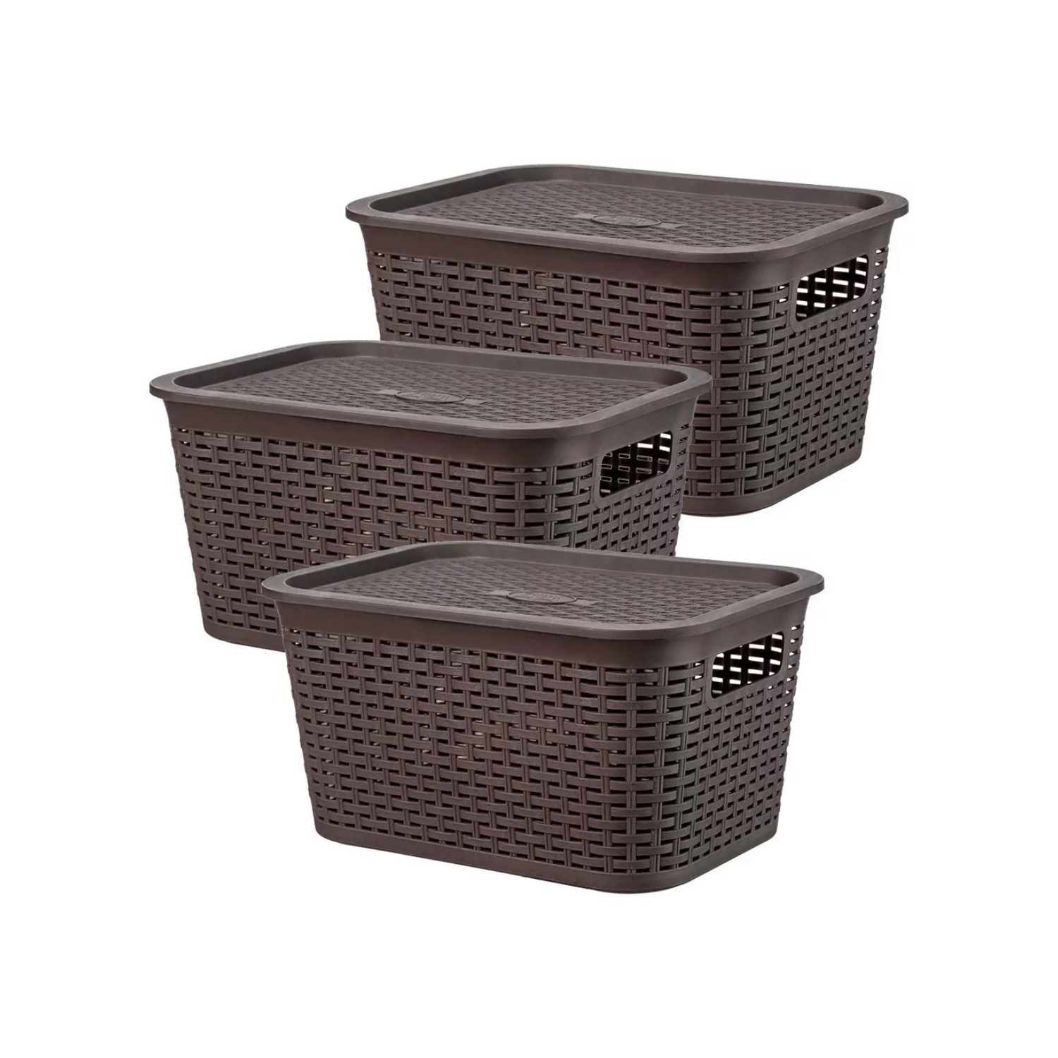 PACK 3 CAJAS ORGANIZADORA RATÁN 6 L MARRÓN OSCURO - 1
