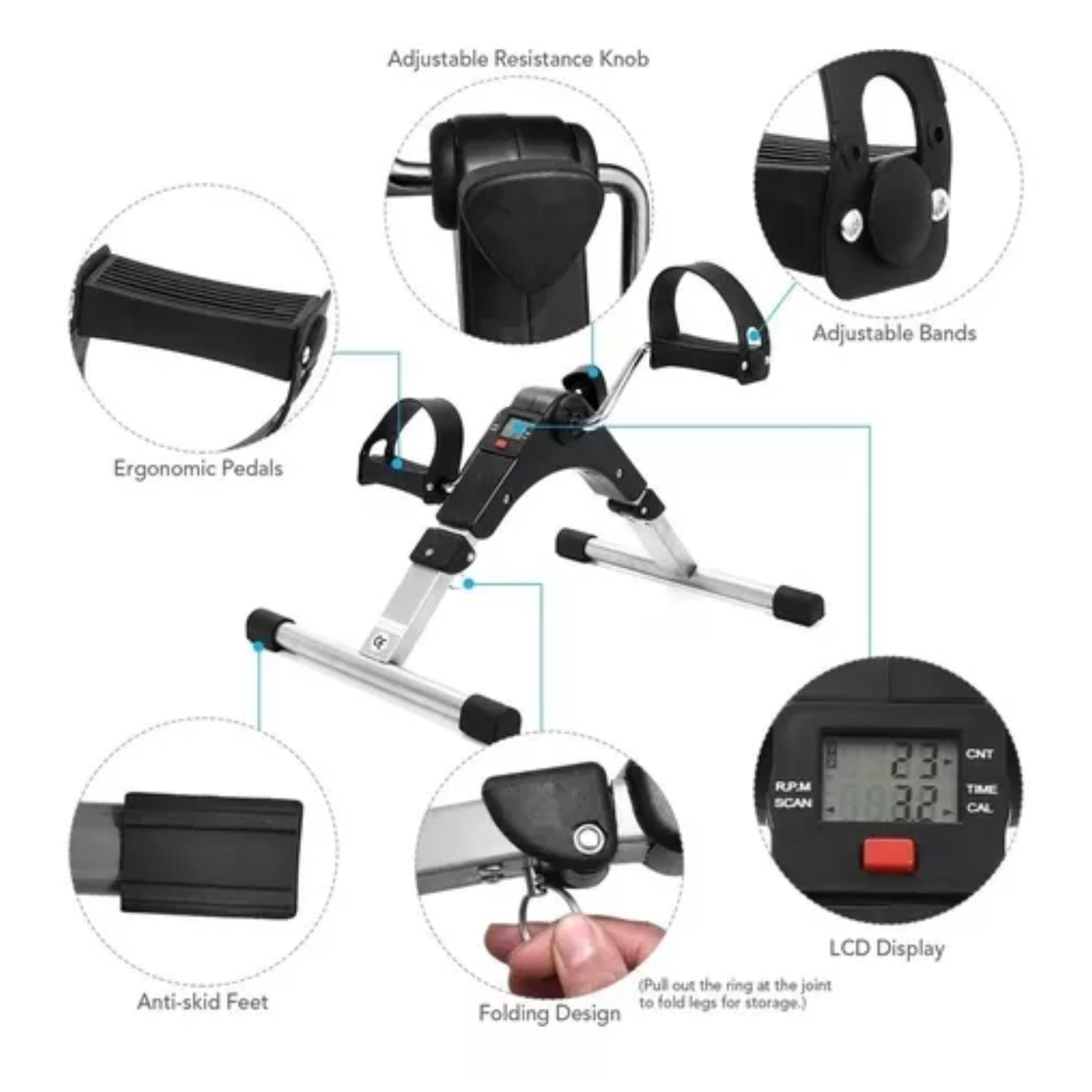 PEDALERA SPINNING EJERCITADOR MANOS PIES MONITOR PLEGABLE - 4