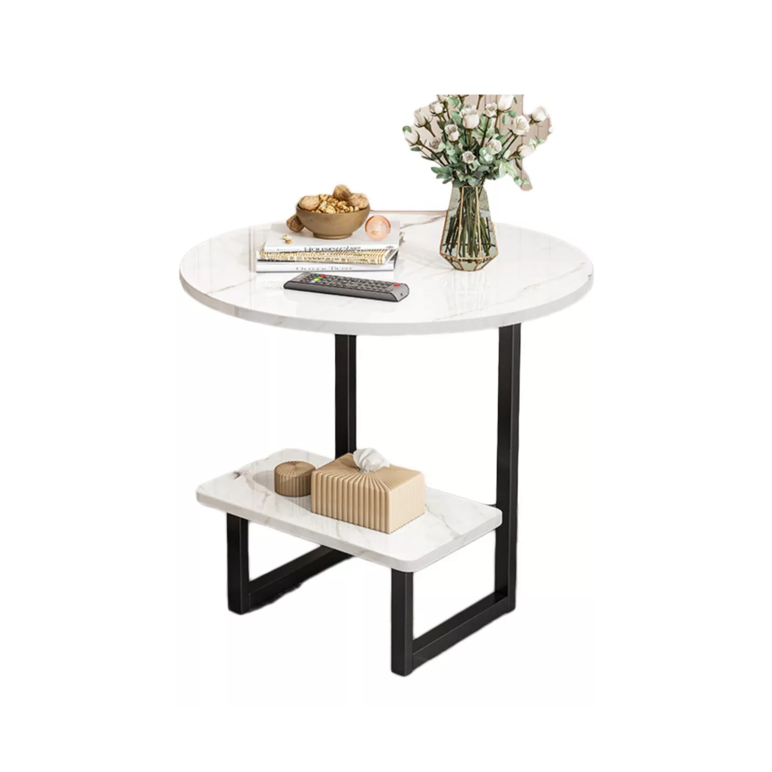 MESA CENTRO IMPORTCLICK REDONDA LIVING HOGAR FIERRO BLANCO MADERA - 1