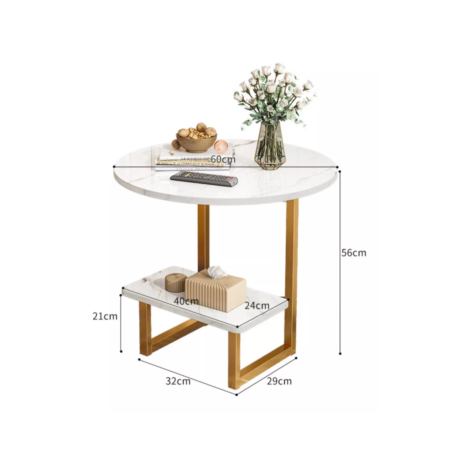 MESA CENTRO IMPORTCLICK REDONDA LIVING HOGAR FIERRO BLANCO MADERA - 2