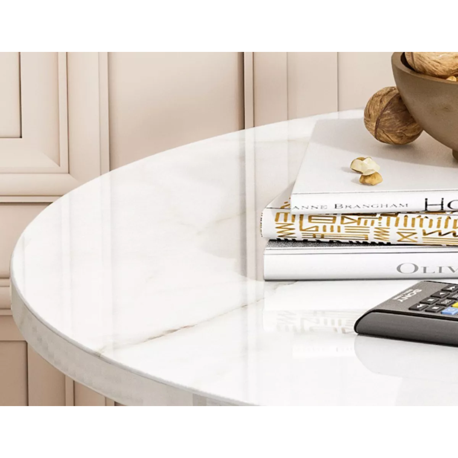 MESA CENTRO IMPORTCLICK REDONDA LIVING HOGAR FIERRO BLANCO MADERA - 4