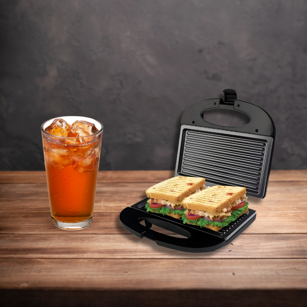 PLANCHA SANDWICHERA GRILL ELÉCTRICA TOSTADOR MULTIUSO NEGRO - 4