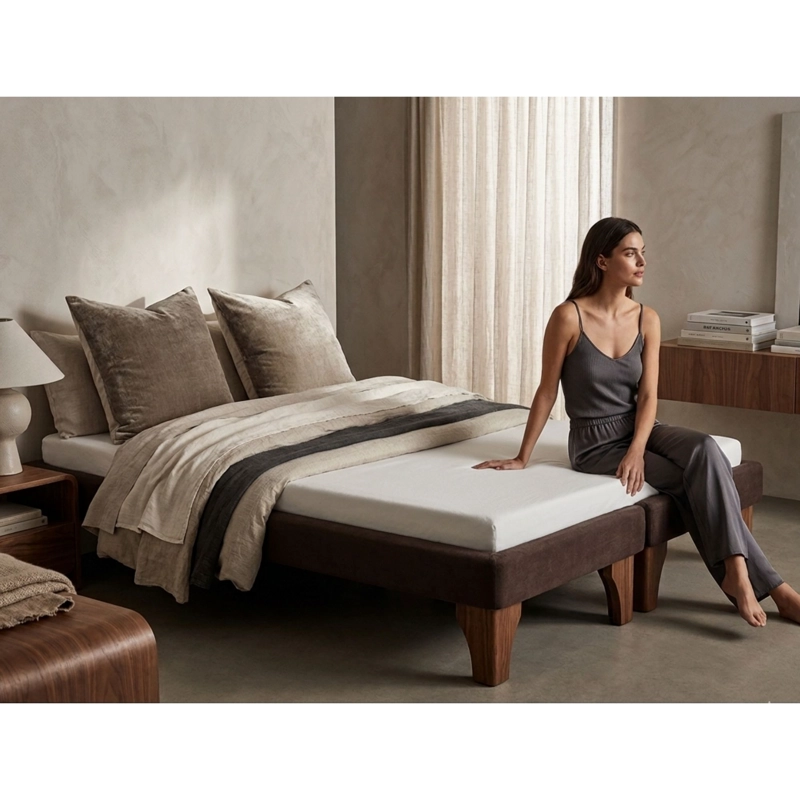 BASE CAMA EUROPEA IMPORTCLICK DIVIDIDA 2 PLAZAS 150X190 CM CHOCOLATE FELPA - 4