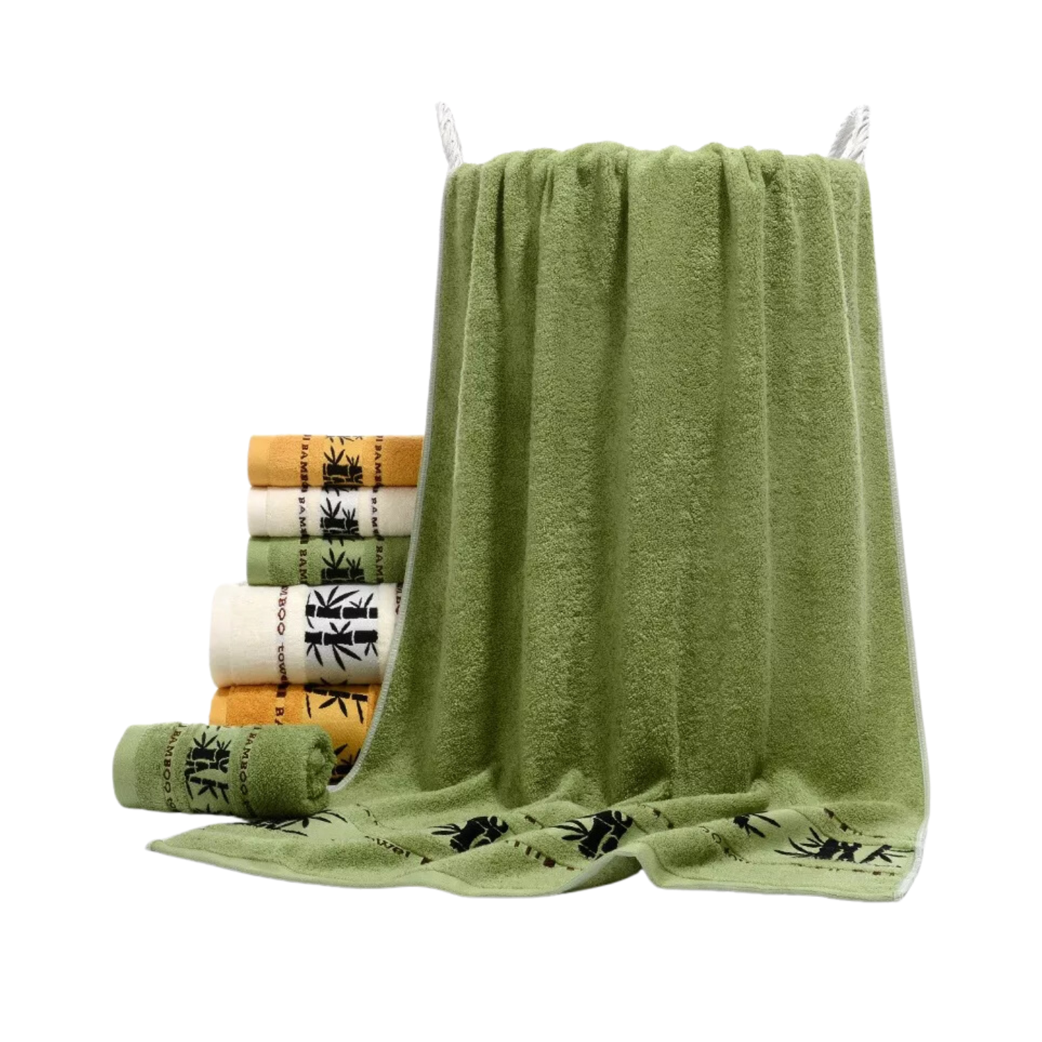 SET 4 TOALLAS ALGODÓN SUPER SUAVE 450G 75X140 CM DISEÑO BAMBÚ - 1
