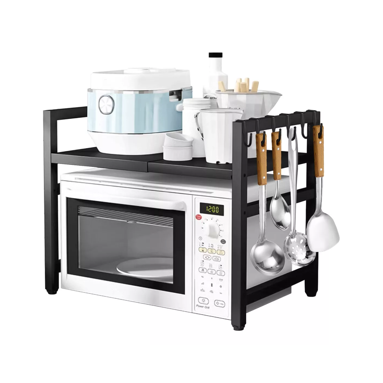 ESTANTE REPISA RACK EXTENDIBLE MICROONDAS COCINA GANCHO NEGRO - 2