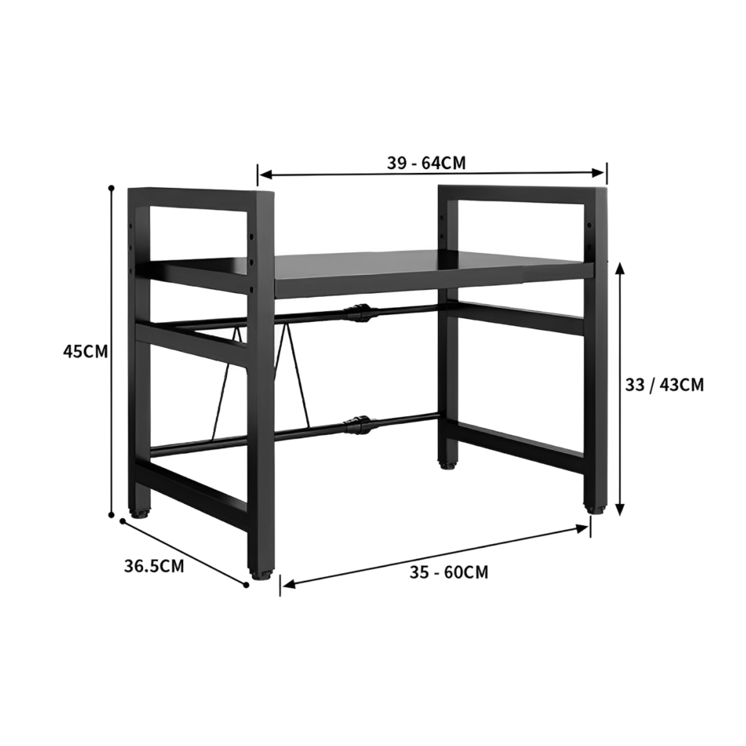 ESTANTE REPISA RACK EXTENDIBLE MICROONDAS COCINA GANCHO NEGRO - 3
