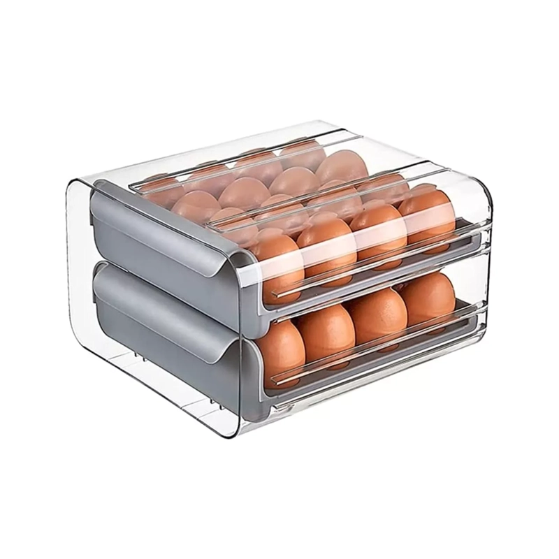 ORGANIZADOR PORTAHUEVOS 2 NIVELES 32 HUEVOS 26X23 CM GRIS