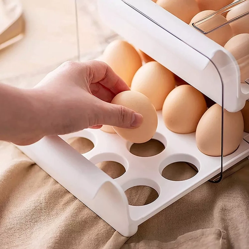 ORGANIZADOR PORTAHUEVOS 2 NIVELES 32 HUEVOS 26X23 CM BLANCO - 4