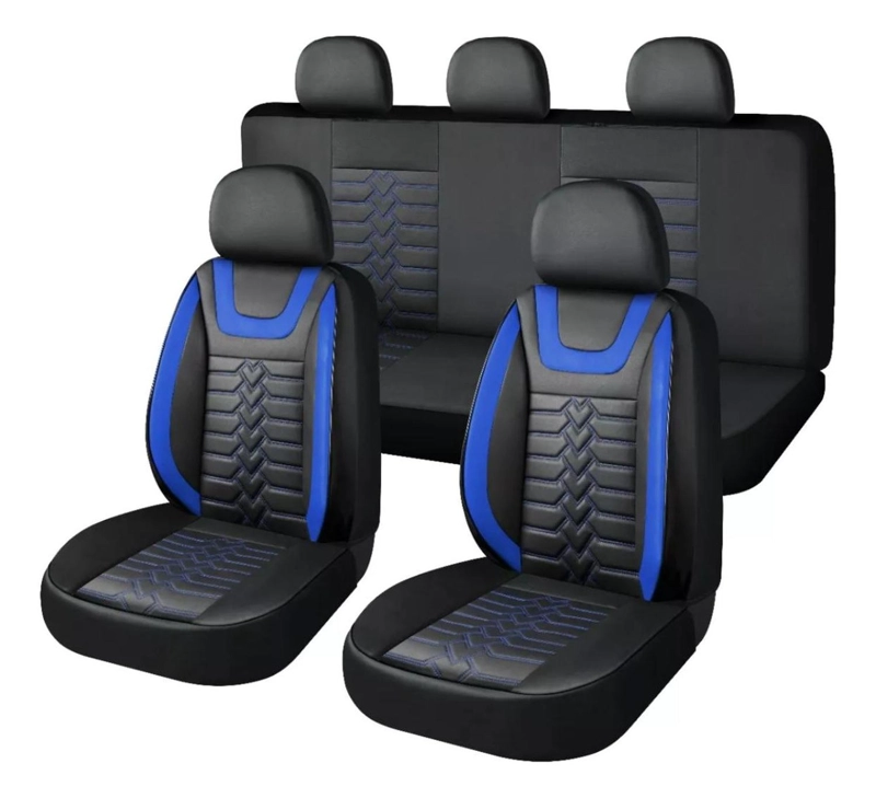 SET FUNDAS CUERO CUBRE ASIENTOS AUTOMOVIL COMPLETO DELUXE AZUL - 1