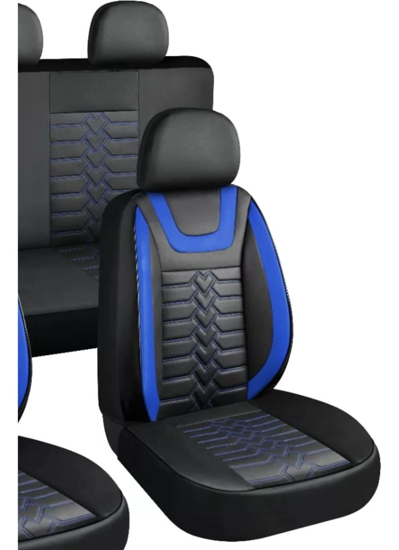 SET FUNDAS CUERO CUBRE ASIENTOS AUTOMOVIL COMPLETO DELUXE AZUL - 2